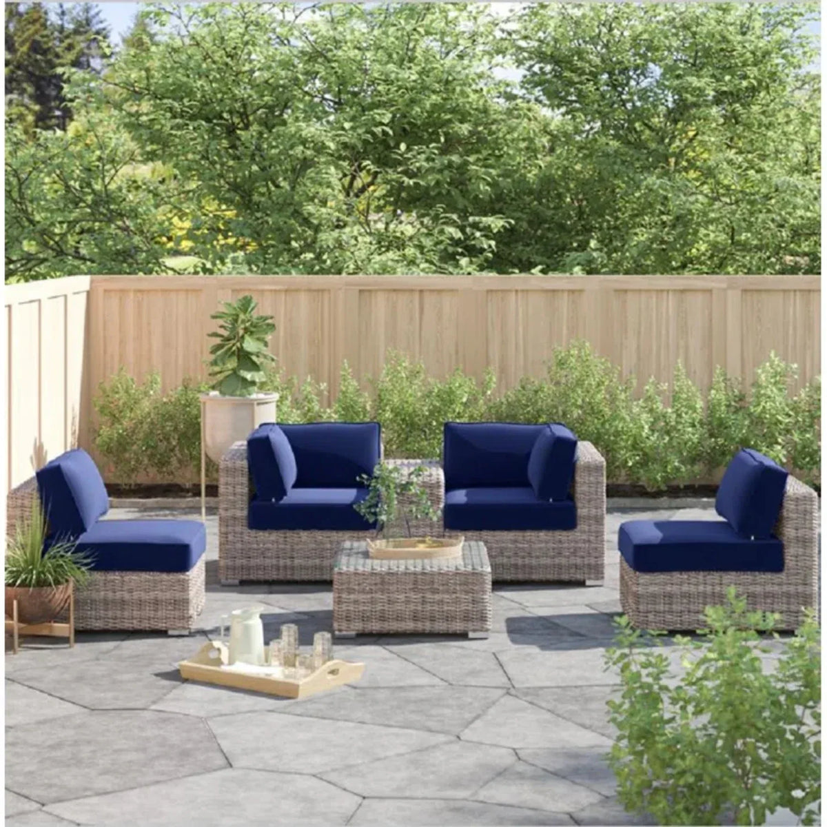 Weather-Resistant HDPE Wicker Patio Conversation Set With Cushions - Omega Lifestyles