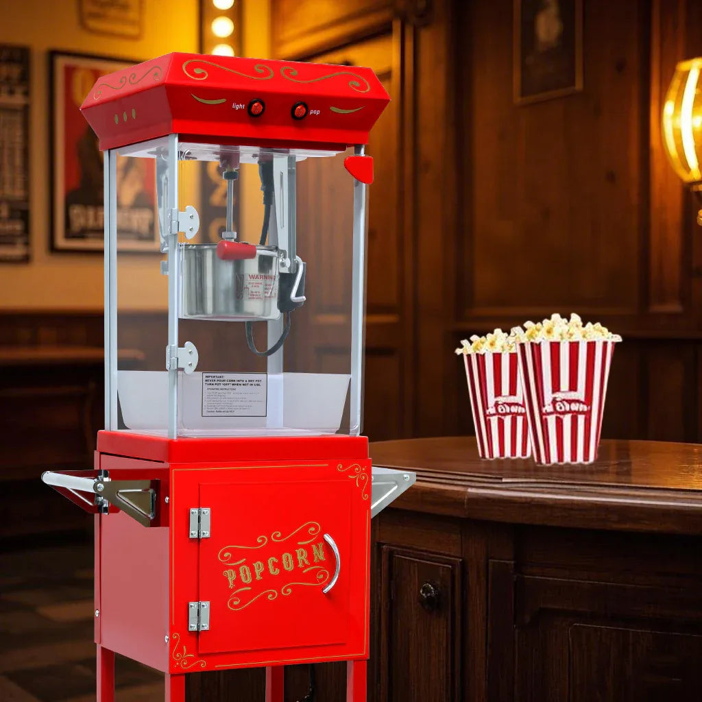 Theater-Style 6OZ Stainless Steel Popcorn Machine Cart - Omega Lifestyles