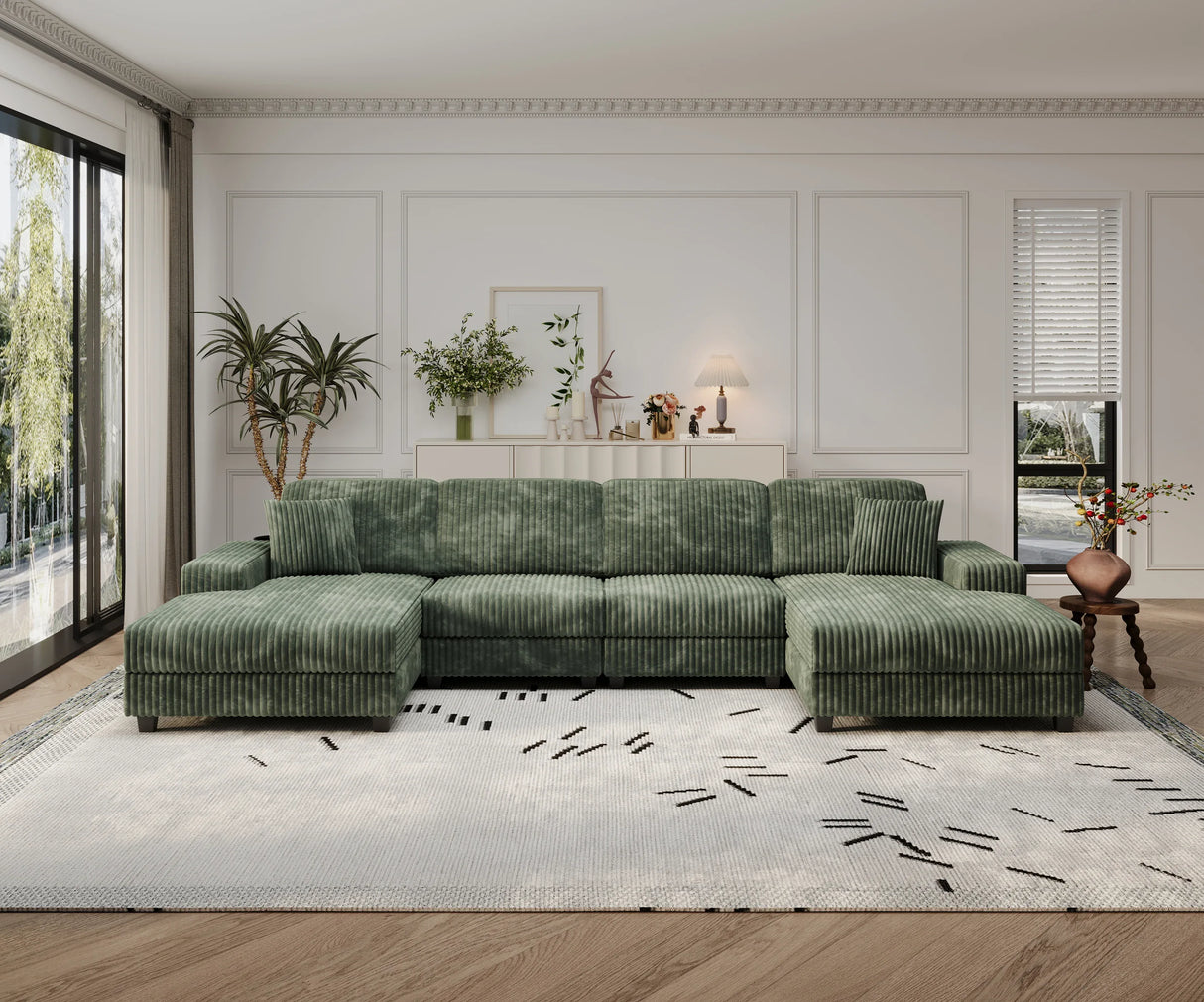 Modern Convertible U-Shaped Corduroy Fabric Sofa - Omega Lifestyles