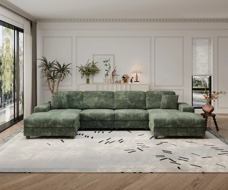 Modern Convertible U-Shaped Corduroy Fabric Sofa - Omega Lifestyles