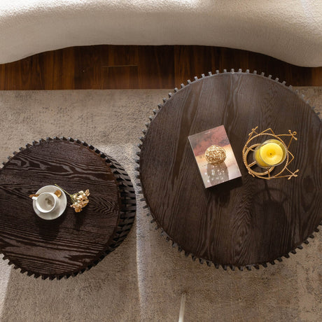 2-Piece Vintage Solid Wood Round Coffee Table Set - Sleep Galleria