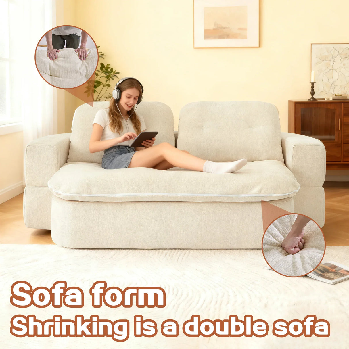 Modern Foldable Linen Sofa Bed With 2 Pillows - Omega Lifestyles