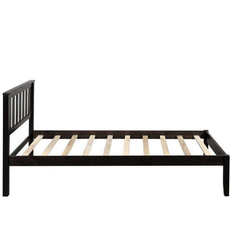 Twin Espresso Solid Wood Platform Bed With Headboard - Omega Lifestyles