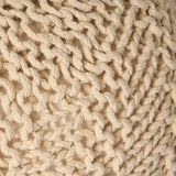 Ivory Cotton Knit Weave Modern Pouf Seat - Omega Lifestyles