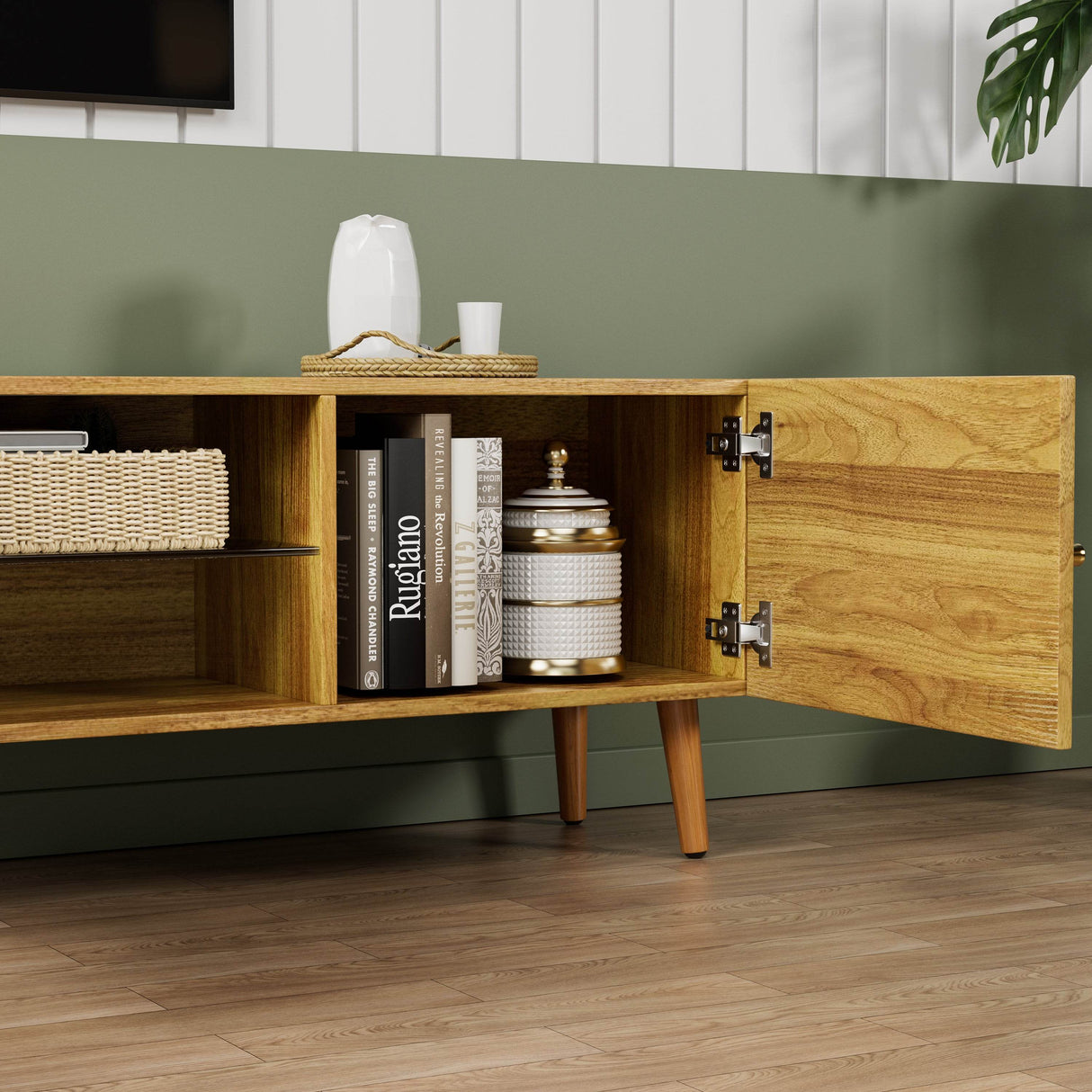 70-Inch Modern Mid Century Oak TV Stand - Omega Lifestyles