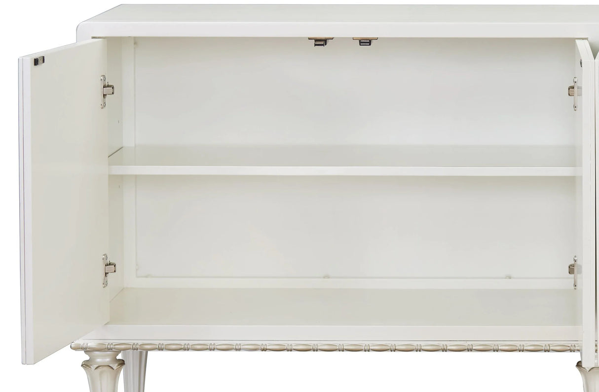 French Provincial Pearl White Silver Console Cabinet - Omega Lifestyles