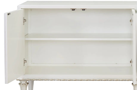 French Provincial Pearl White Silver Console Cabinet - Omega Lifestyles