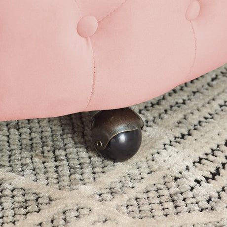 Pink Velvet Upholstered Swivel Chair With Movable Wheels - Omega Lifestyles