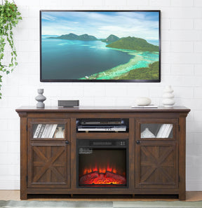 Farmhouse Espresso TV Stand With Fireplace Insert - Omega Lifestyles