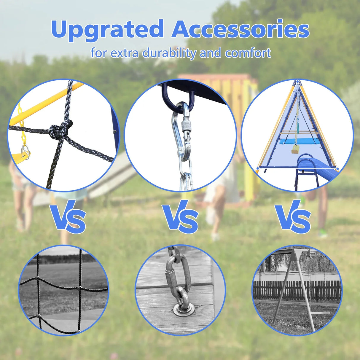 7-in-1 Heavy-Duty Metal Kids Backyard Swing Set - Omega Lifestyles