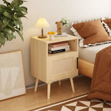 Oak Rattan Bedroom Nightstand With Solid Wood Legs - Omega Lifestyles