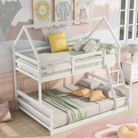 Twin Over Full Pine Wood House Bunk Bed With Ladder - Omega Lifestyles