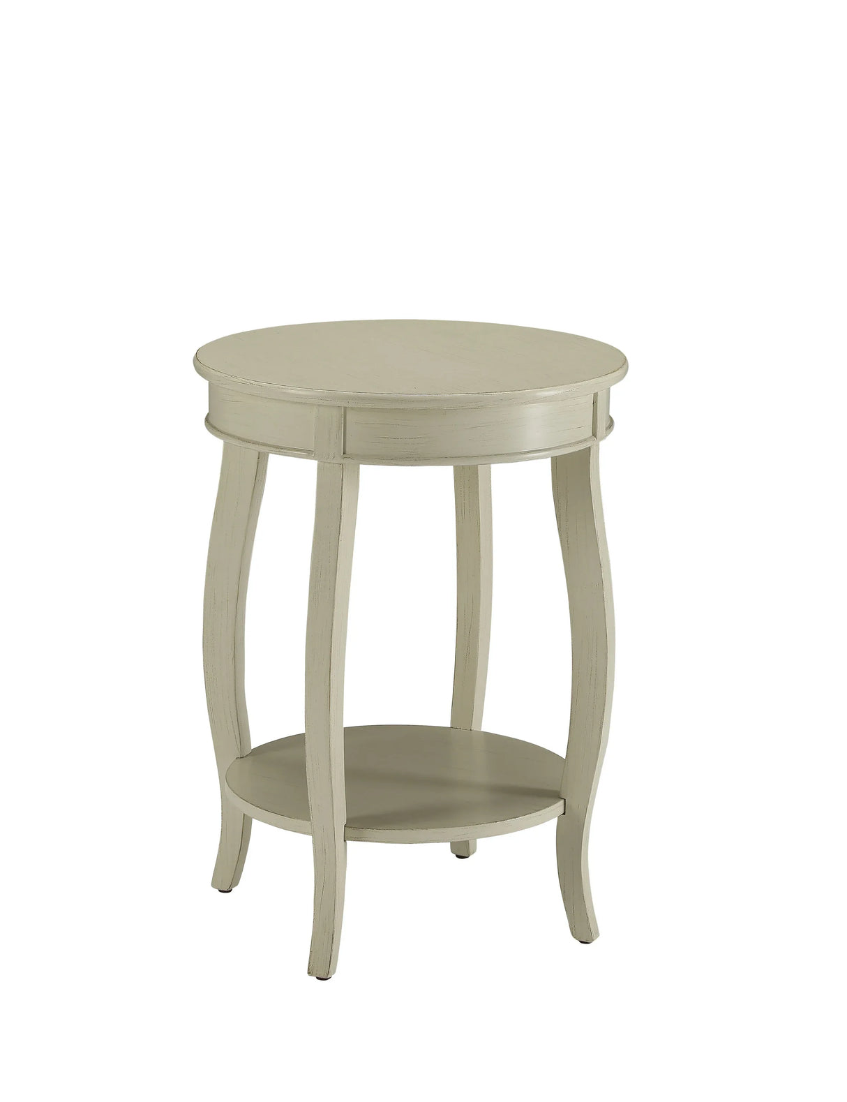 Antique White Synthetic Wood Round Leg Accent Table - Omega Lifestyles