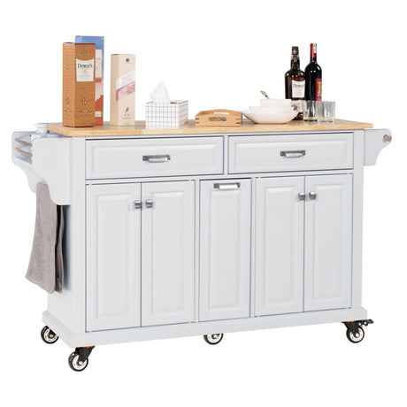 Solid Wood Rubberwood Kitchen Cart With Storage Drawers - Omega Lifestyles