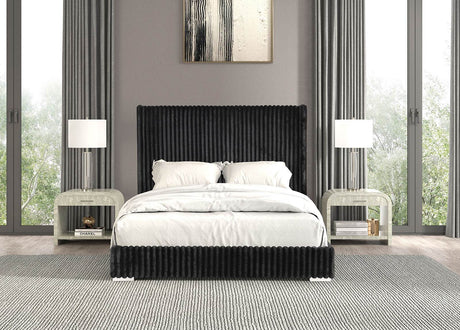 Queen Size Contemporary Black Chenille Fabric Bed Frame - Omega Lifestyles