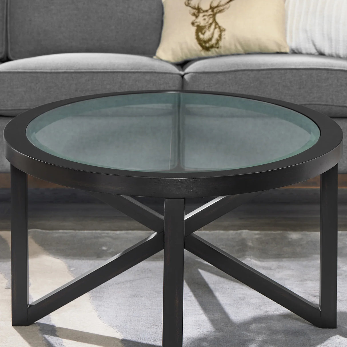 Modern Round Tempered Glass Wood Base Coffee Table - Omega Lifestyles