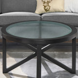 Modern Round Tempered Glass Wood Base Coffee Table - Omega Lifestyles