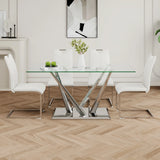 Modern Glass Dining Table With Stainless Steel Base Set - Omega Lifestyles