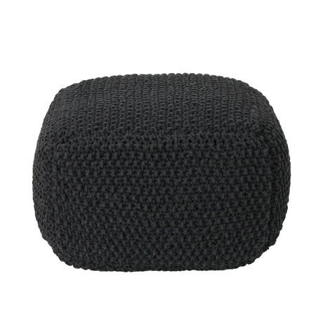 Cotton Knitted Square Dark Grey Pouf Cube - Omega Lifestyles