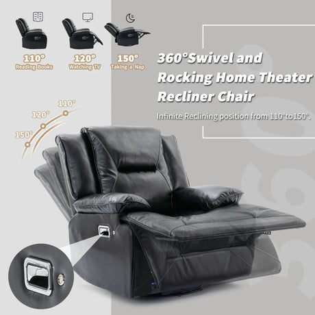 360-Degree Swivel Manual Rocking Leather Gel Recliner Chair - Omega Lifestyles