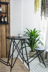 Industrial Black Iron Stowable Side Table With Seating Set - Omega Lifestyles