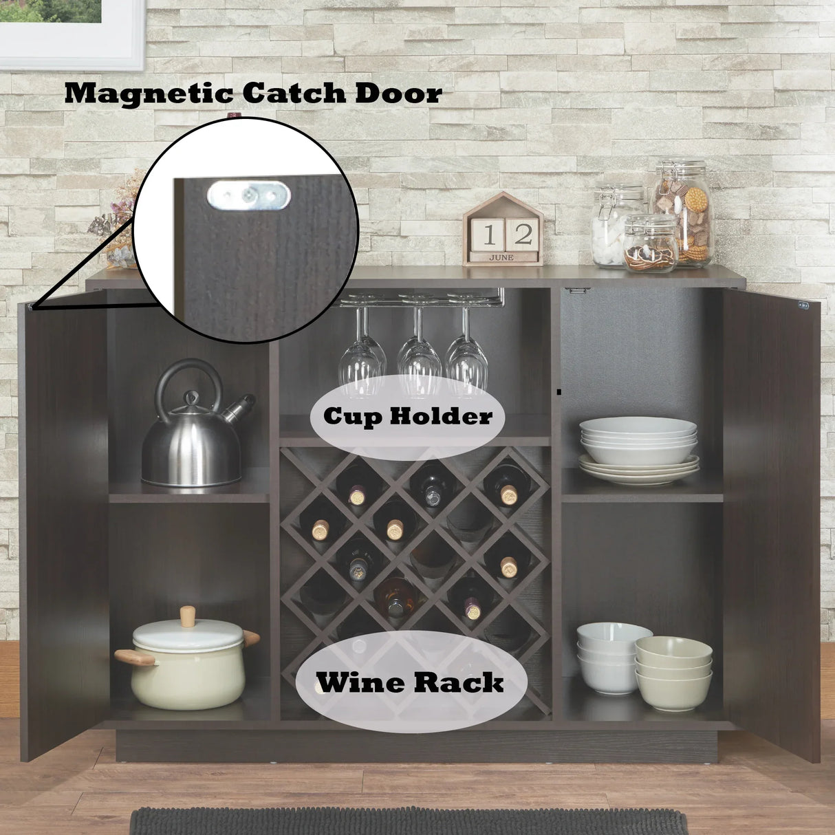 Espresso Synthetic Wood Wine Cabinet With Rack - Omega Lifestyles