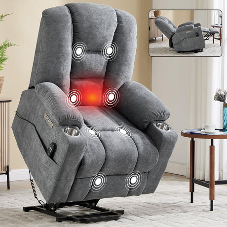 Power Lift Medium-Firm Chenille Upholstered Recliner Chair - Omega Lifestyles