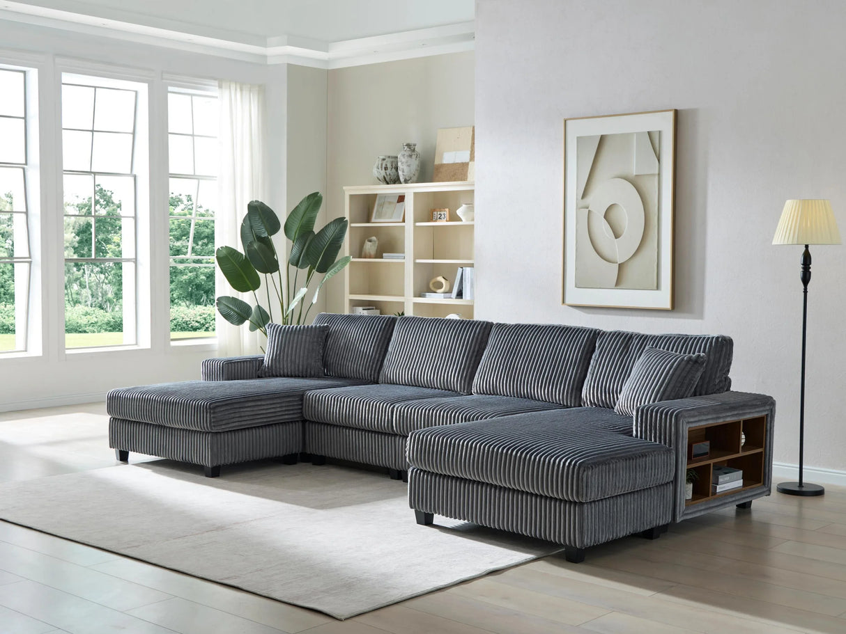 Modern Convertible U-Shaped Corduroy Fabric Sofa - Omega Lifestyles