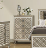 Champagne Finish Wood Chest Of 4 Drawers Bedroom Furniture - Omega Lifestyles