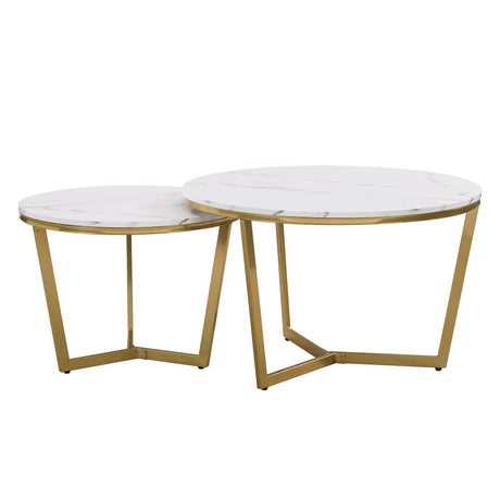 Modern Round Nesting 2-Piece White Marble Coffee Table Set - Sleep Galleria