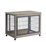 Furniture Style Grey Dog Crate With Rolling Wheels - Omega Lifestyles