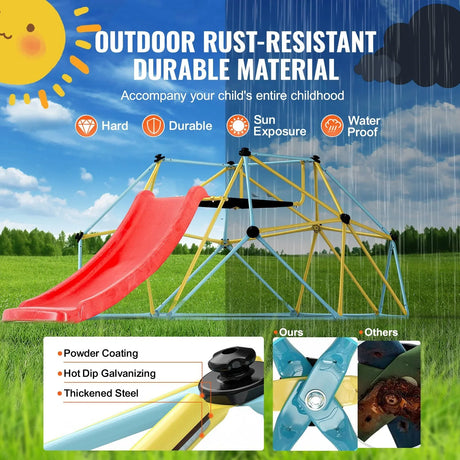 8FT Steel Kids Climbing Dome With Slide Playground - Omega Lifestyles