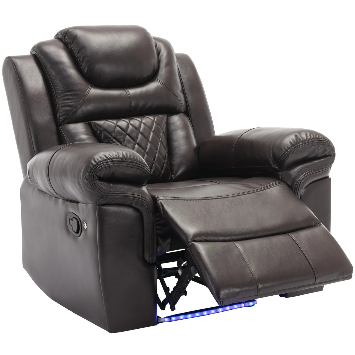 Brown Faux Leather Manual Recliner Chair With LED Light - Omega Lifestyles