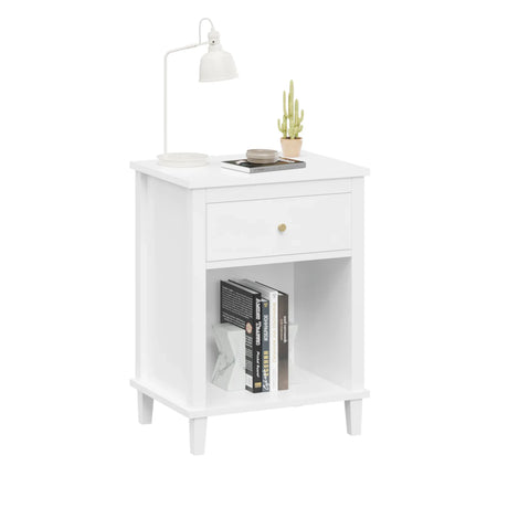 White MDF Kids Wooden Nightstand With Drawer Shelf - Omega Lifestyles