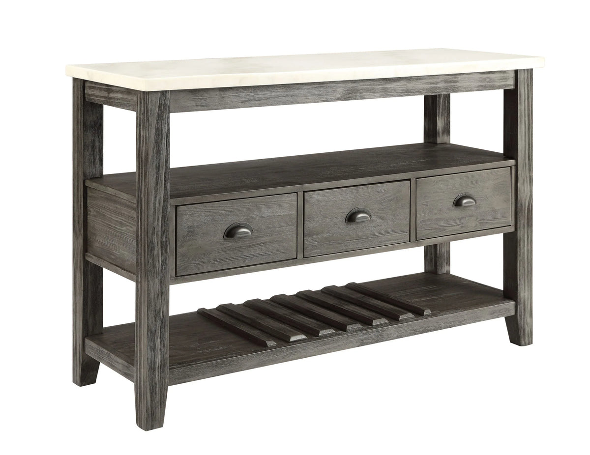 Gray Oak Marble Top Storage Server With Drawers - Omega Lifestyles