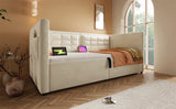 Twin Beige Velvet Upholstered Hydraulic Storage Bed Frame - Omega Lifestyles