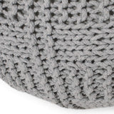 Knitted Cotton Round 20-Inch Grey Pouf - Omega Lifestyles