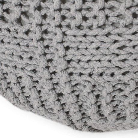 Knitted Cotton Round 20-Inch Grey Pouf - Omega Lifestyles