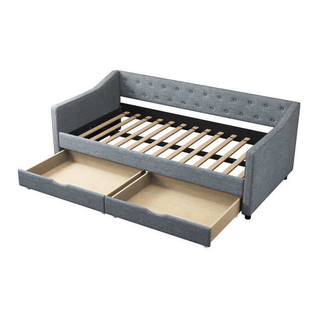 Twin Upholstered Linen Daybed With Storage Drawers - Omega Lifestyles