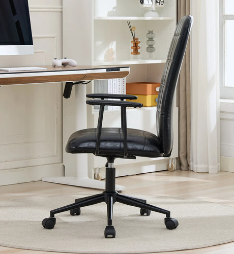 Antique Black PU Leather Adjustable Swivel Office Chair - Omega Lifestyles