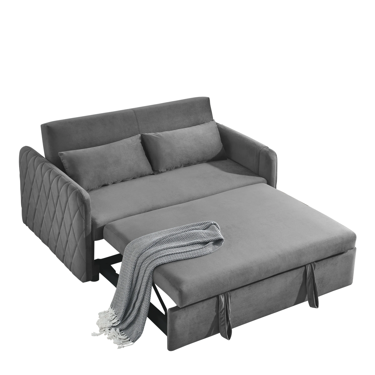 Velvet Convertible Pull-Out Sofa Bed With Pillows - Omega Lifestyles