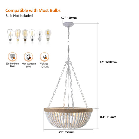 Farmhouse Wood Beaded Pendant Chandelier Lighting - Omega Lifestyles