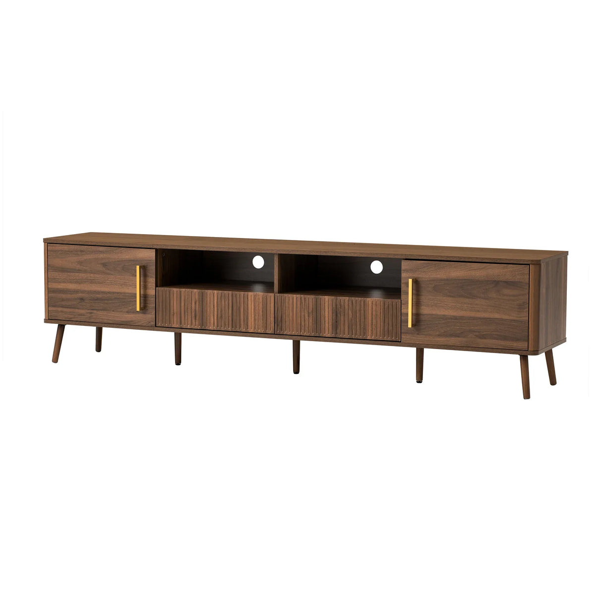 Modern Walnut TV Stand With Soft-Close Doors and Storage - Omega Lifestyles