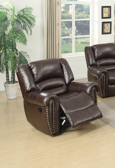 Manual Bonded Leather Recliner Chair With Nailhead Trim - Omega Lifestyles