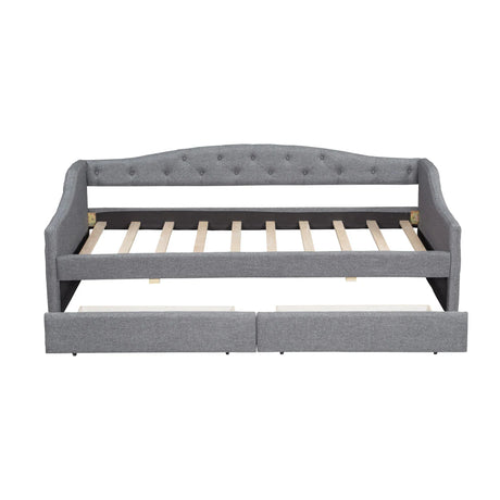 Twin XL Linen Upholstered Daybed With LED Lighting And Drawers - Omega Lifestyles