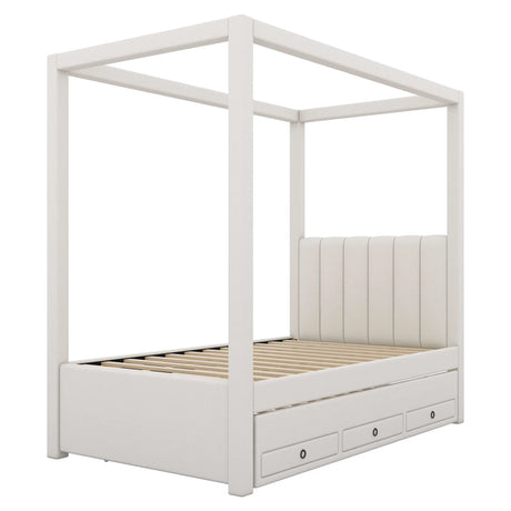 Twin Upholstered Canopy Platform Bed With Trundle and Storage - Omega Lifestyles