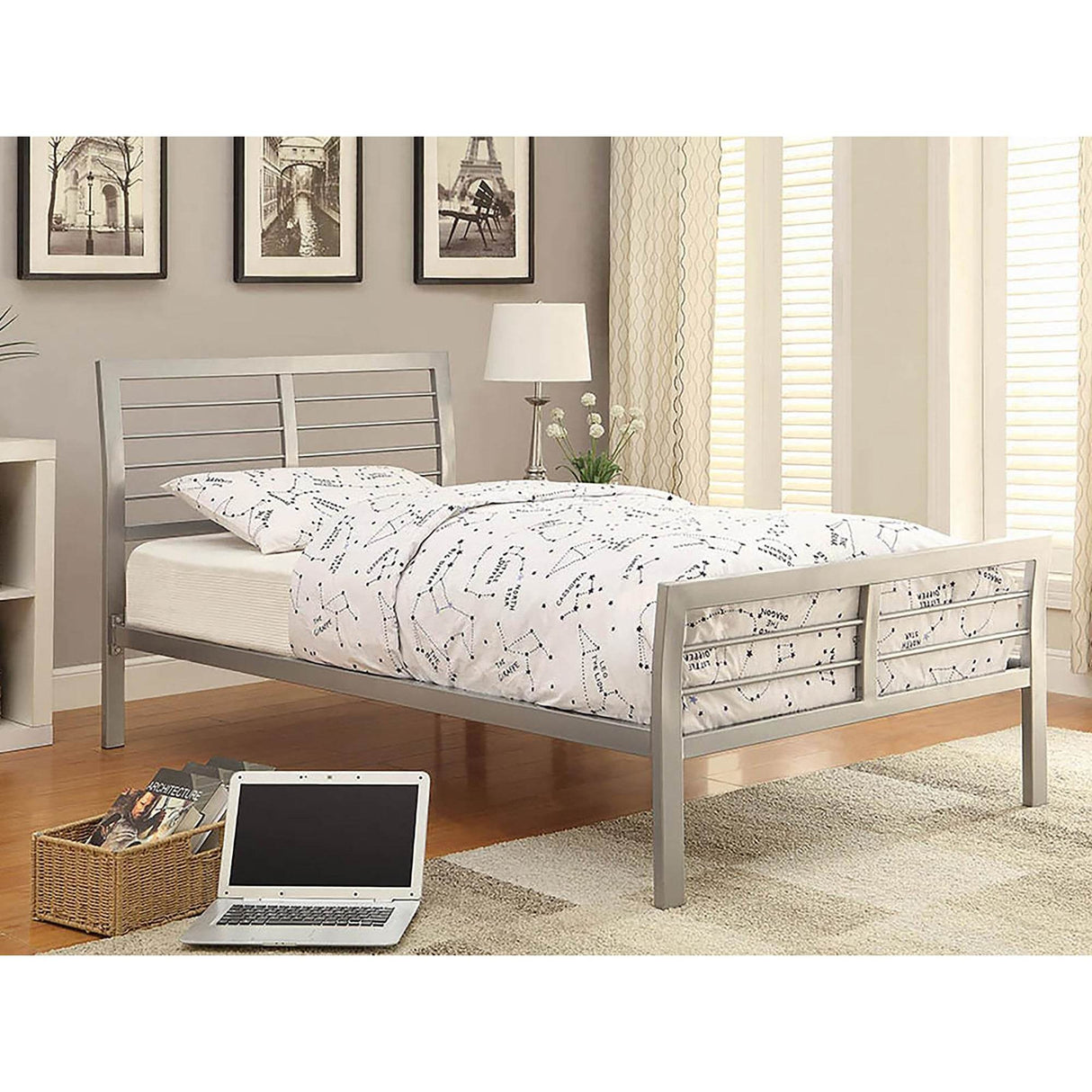 Twin Silver Metal Kids Bed Frame Contemporary - Omega Lifestyles
