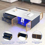Modern Navy Blue MDF Coffee Table With Drawers Lighting - Sleep Galleria