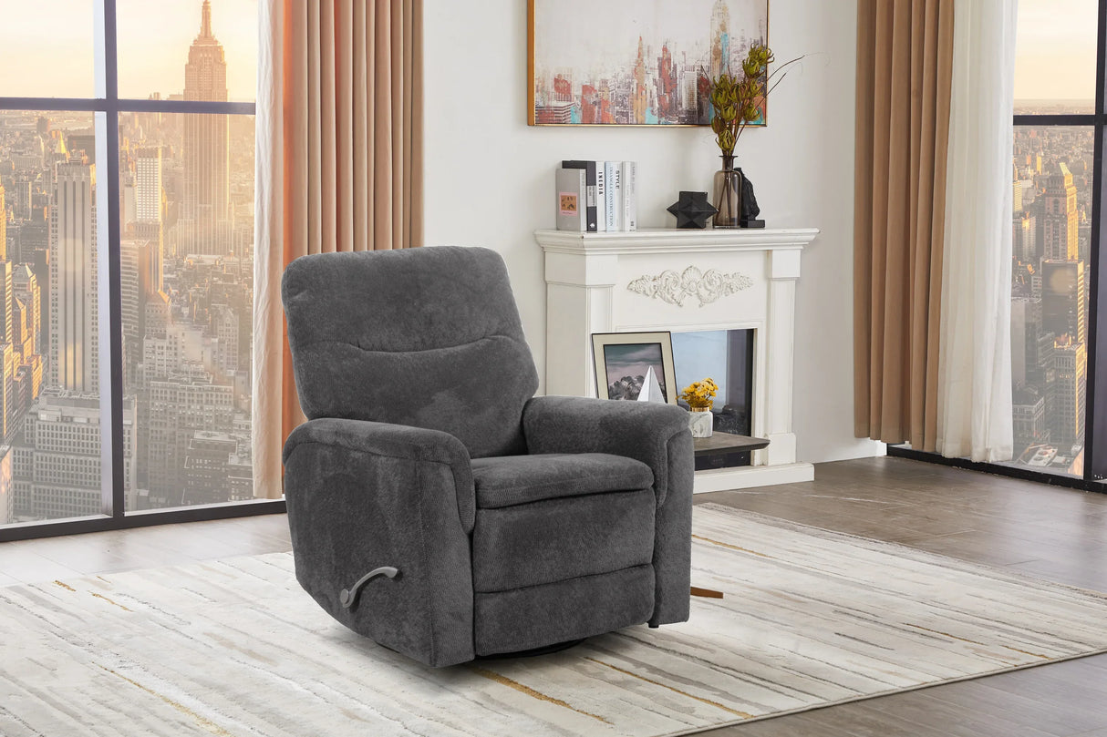 Cozy Gunmetal Manual Swivel Recliner With Microfiber - Omega Lifestyles