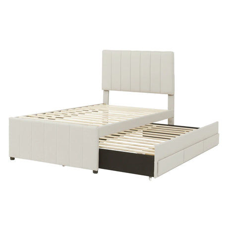 Twin Upholstered Platform Bed With Trundle And Drawers - Omega Lifestyles